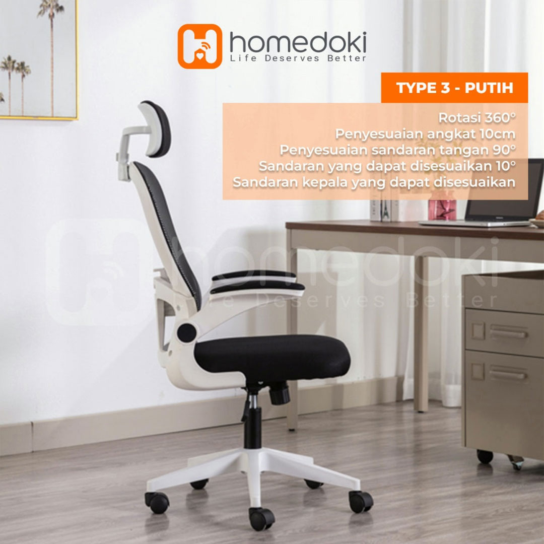 kursi ergonomis homedoki type 3 putih