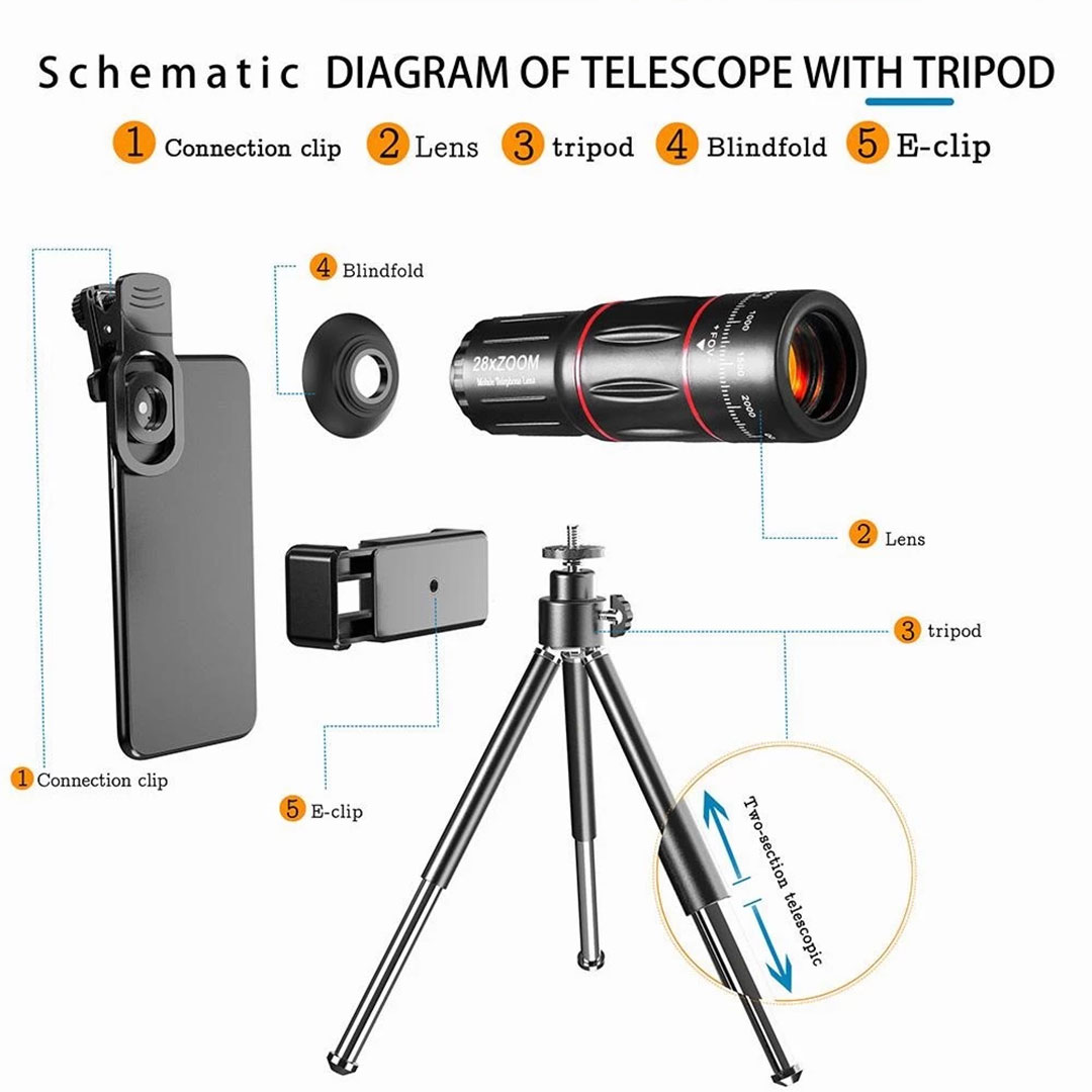 lensa telefoto 28x apexel di tripod