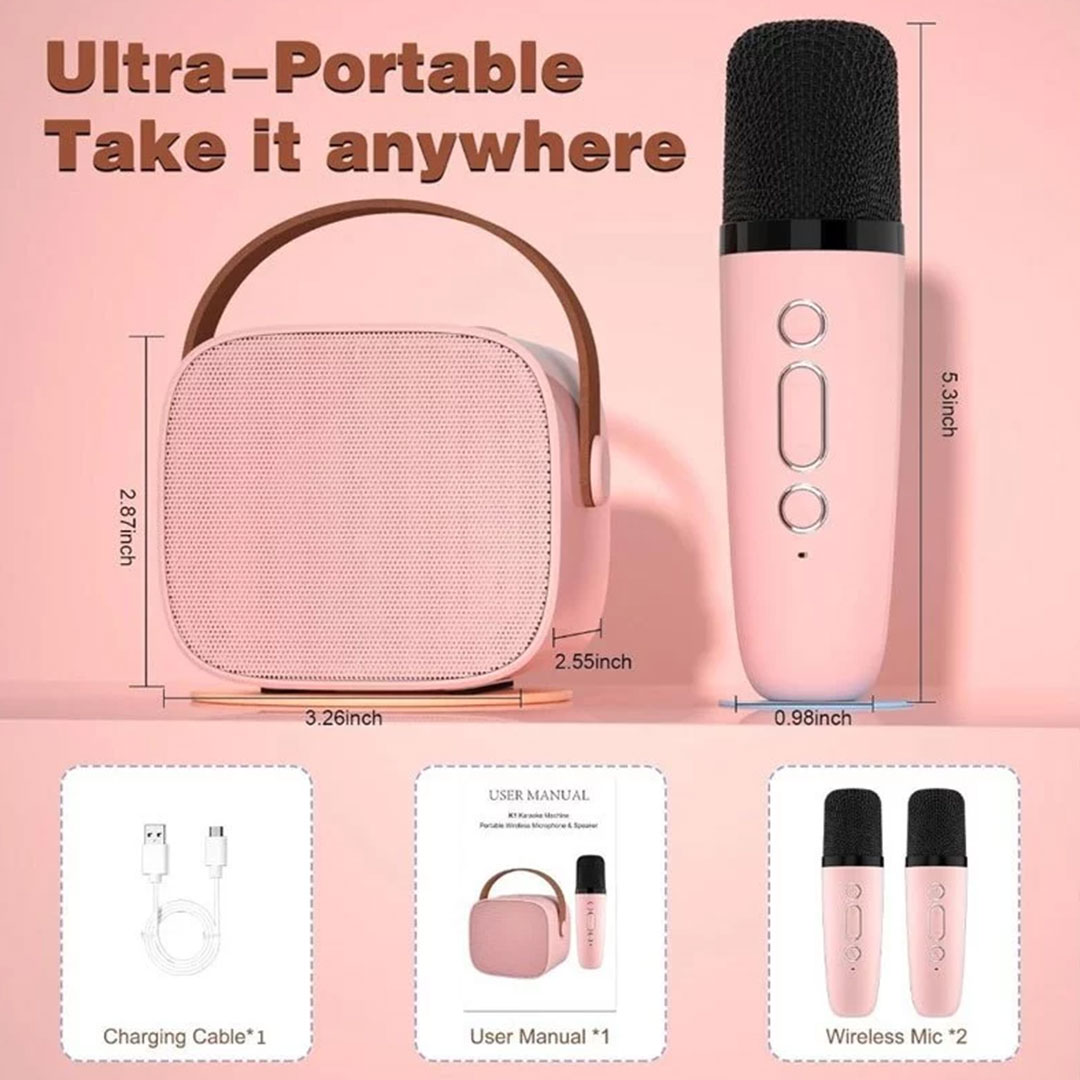 ukuran mini speaker bluetooth karaoke pink
