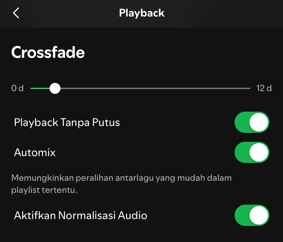 pengaturan cross fade spotify