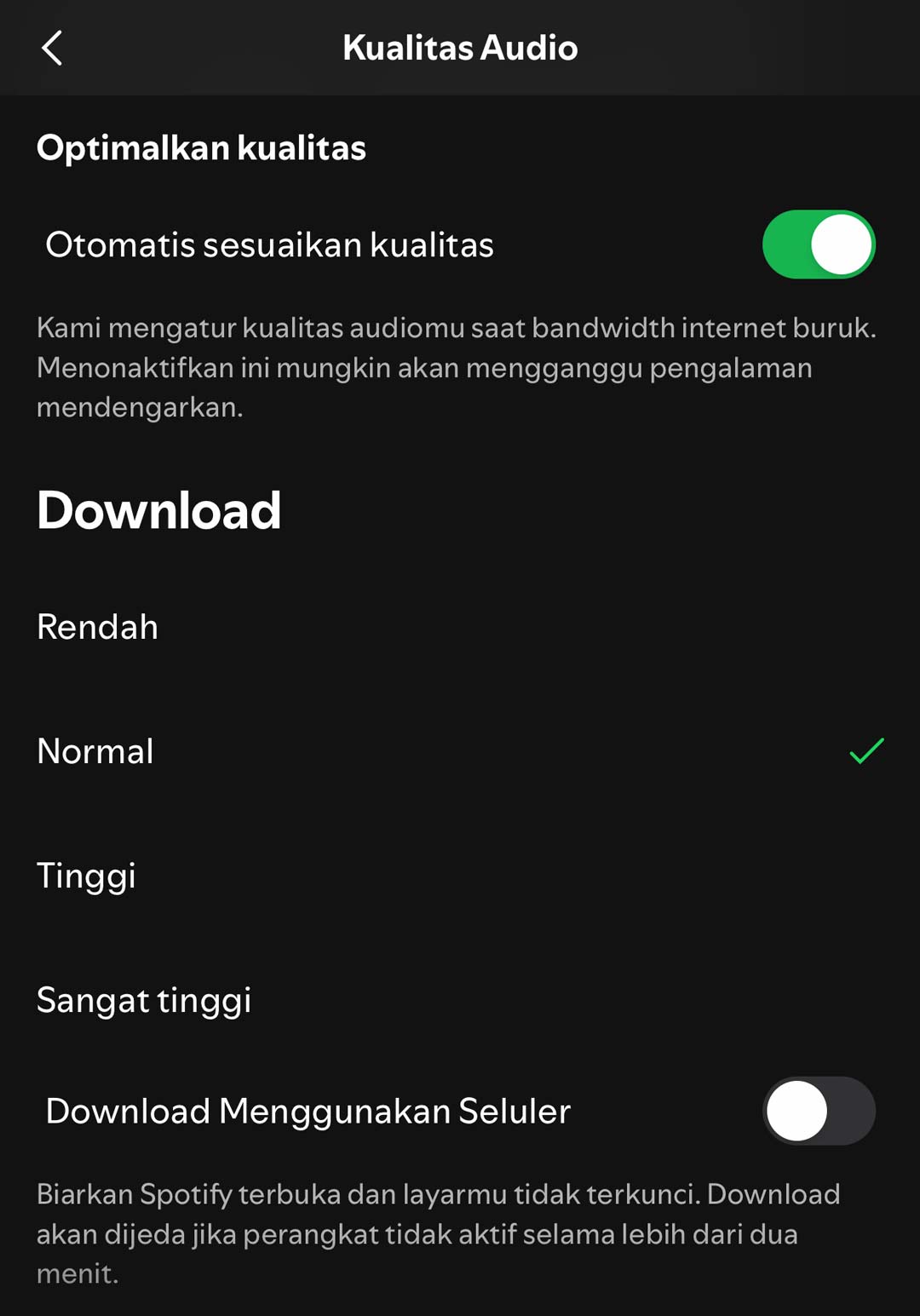 pengaturan kualitas audio spotify