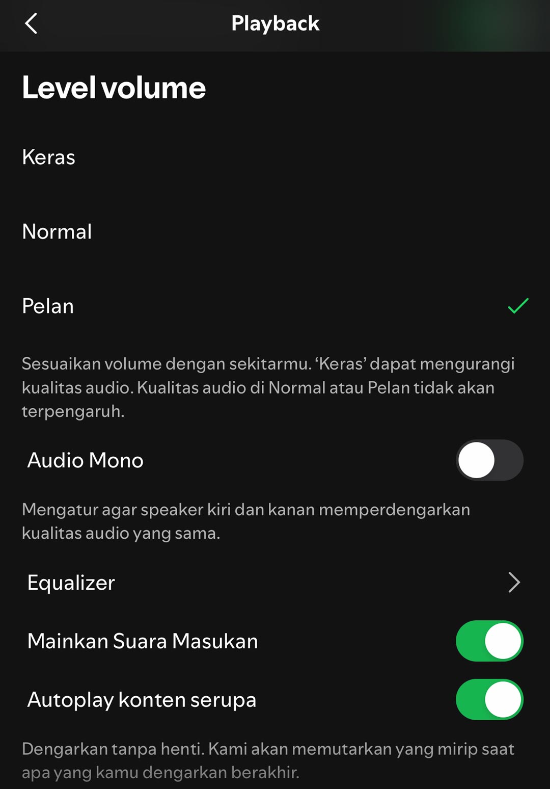 pengaturan level volume spotify