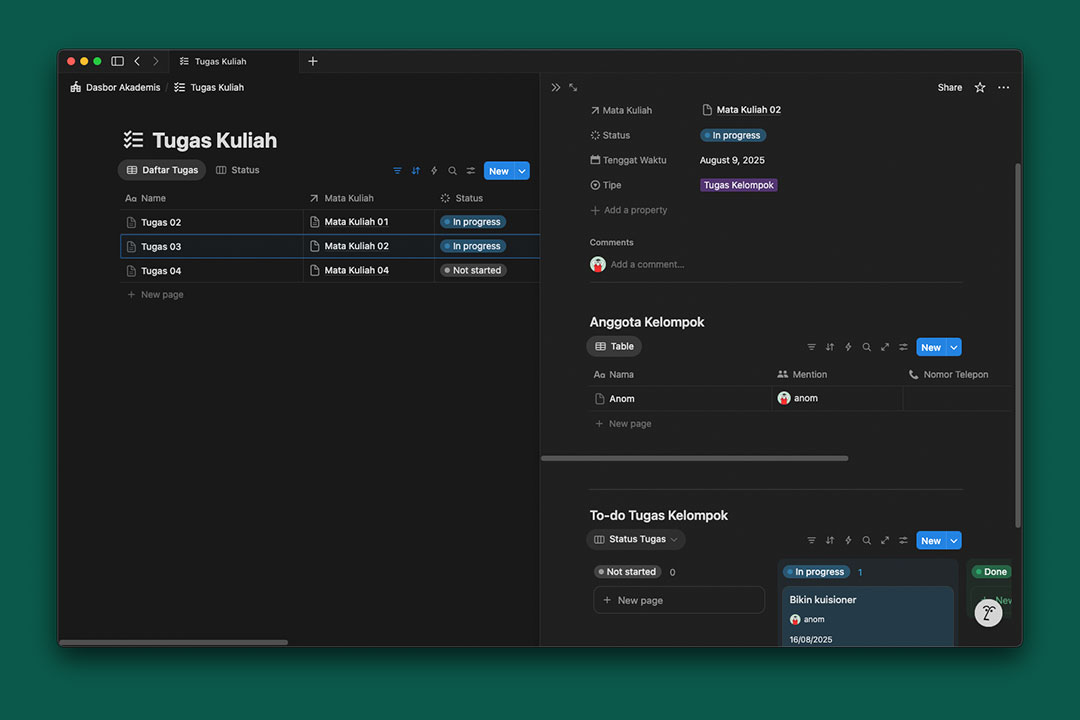 contoh tampilan database tugas kelompok
