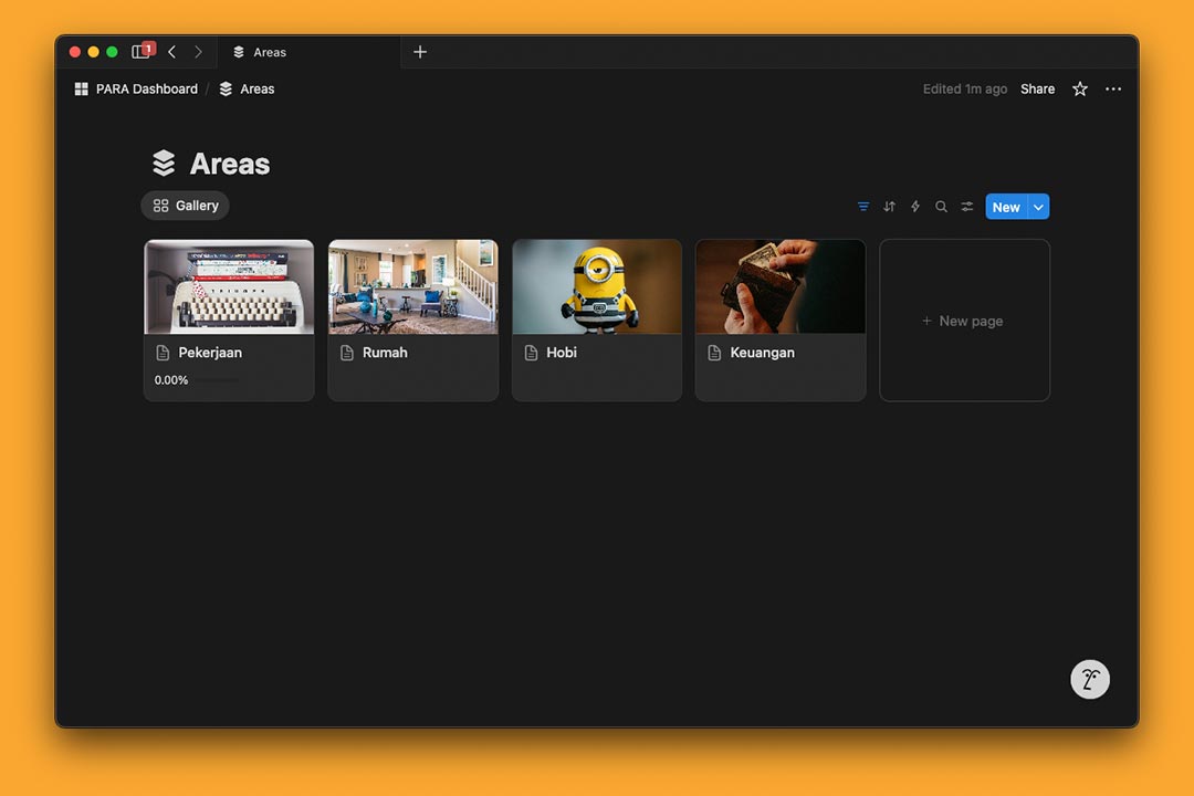gambar database Areas dari PARA Dashboard
