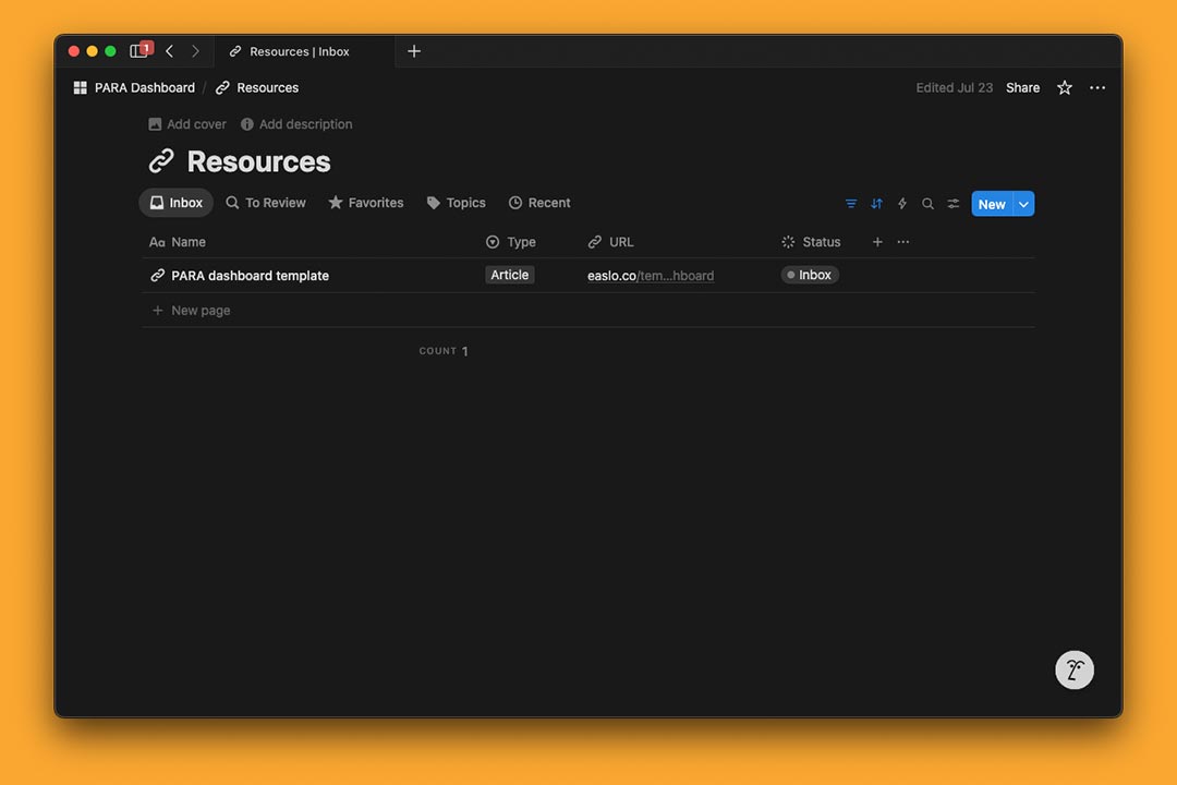 gambar database Resources dari PARA Dashboard