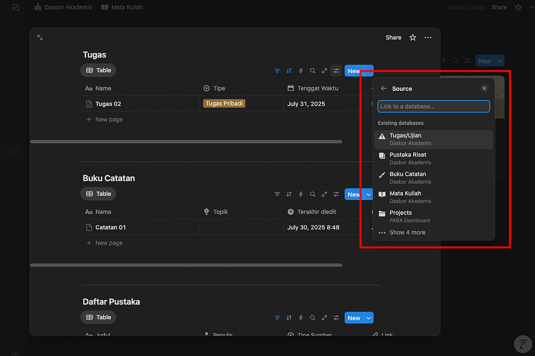 menghubungkan database di Notion