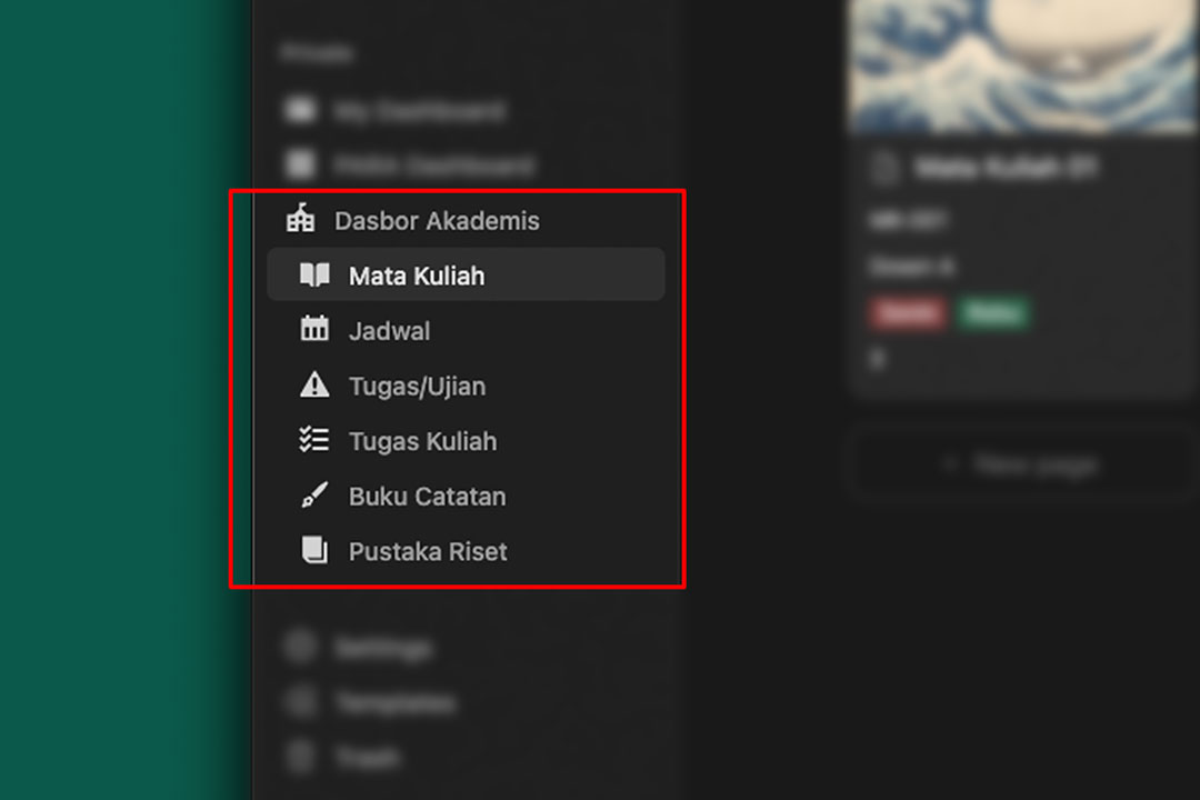 tampilan struktur Halaman dan Sub-halaman di Sidebar Notion