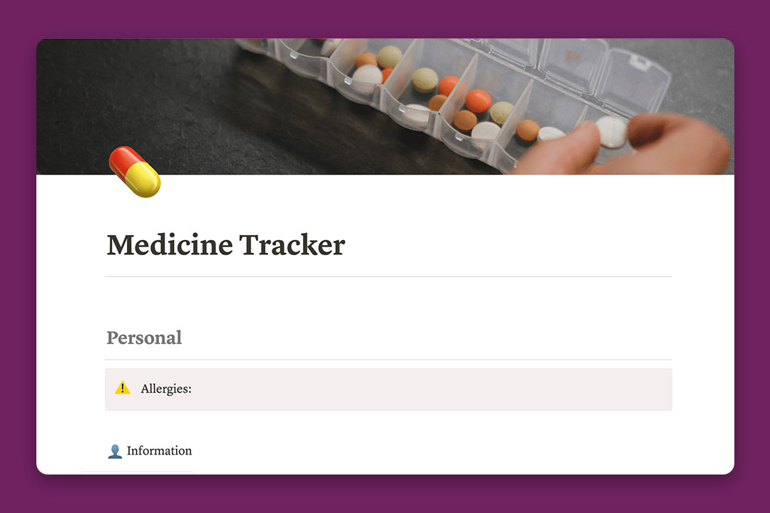 gambar template Medicine Tracker dari Verónica Dos Anjos Lopes Ferreira