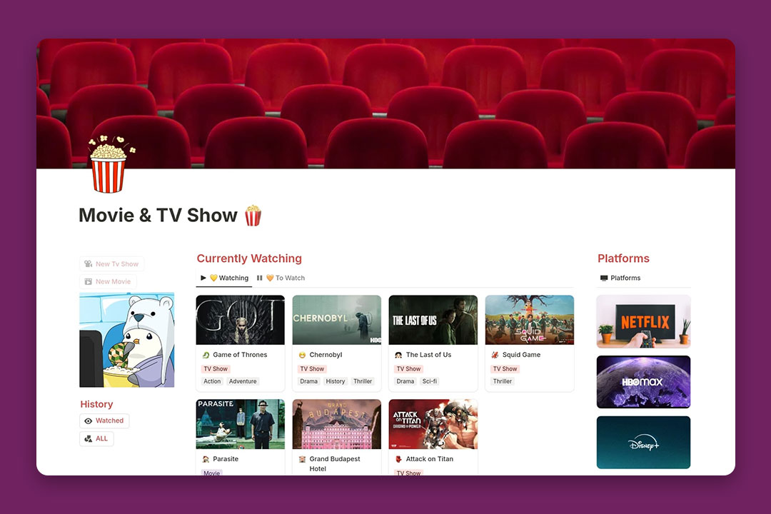 gambar template Movie & TV Show Tracker dari Kiki Farnaz