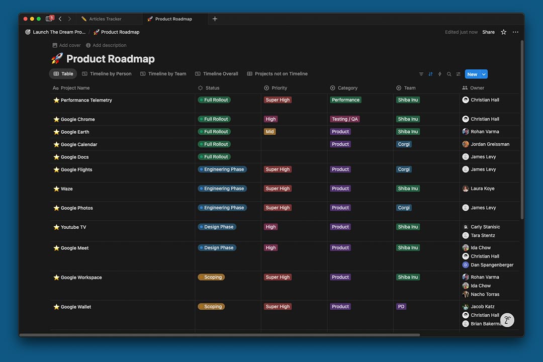gambar template Product Roadmap di Notion
