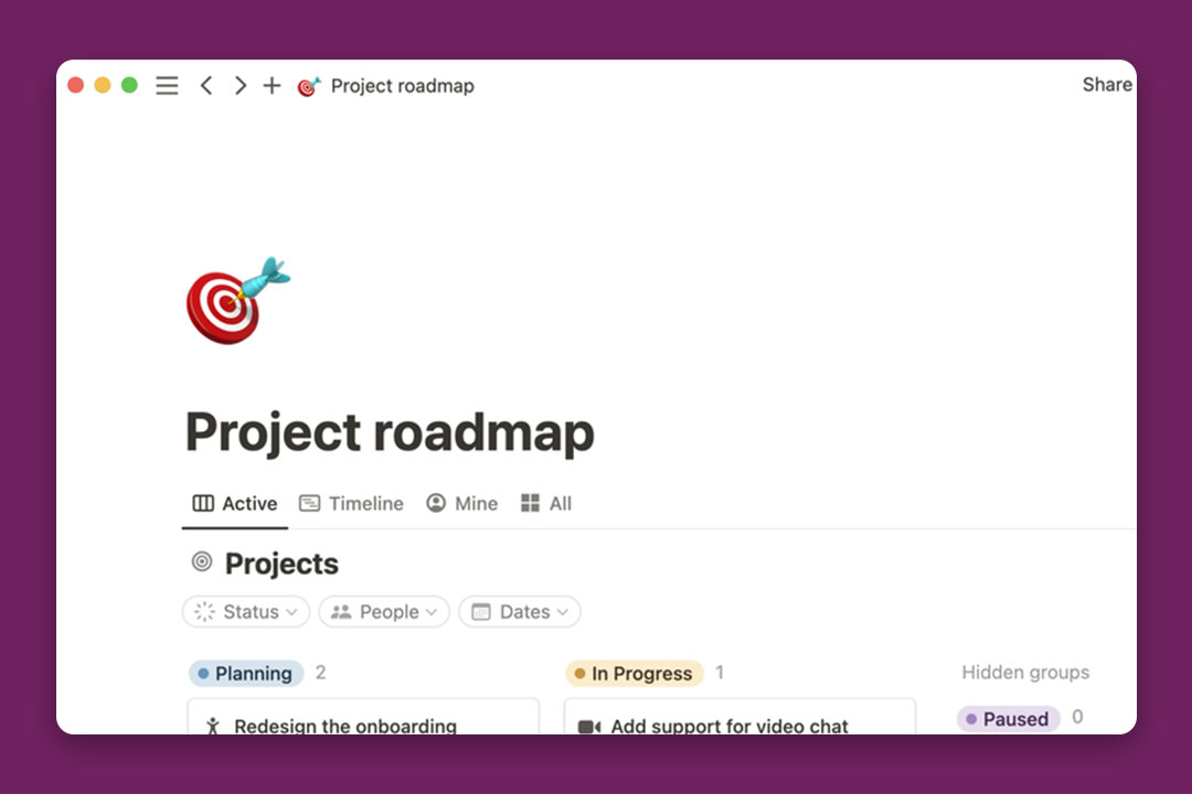 gambar template Project Roadmap dari Notion