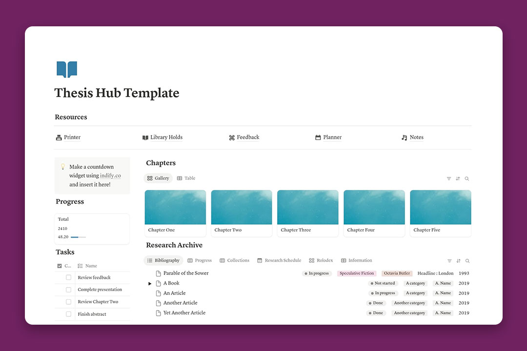 gambar template Thesis Hub dari Micaela