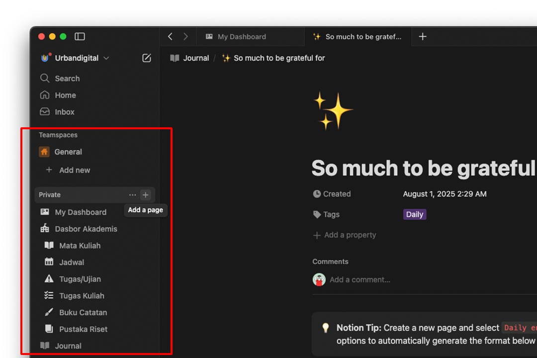 gambar tombol add a page di sidebar notion