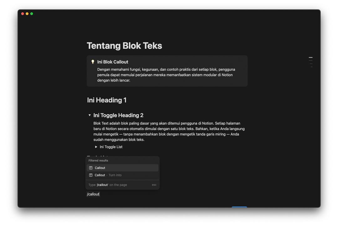 gambar contoh blok callout di Notion