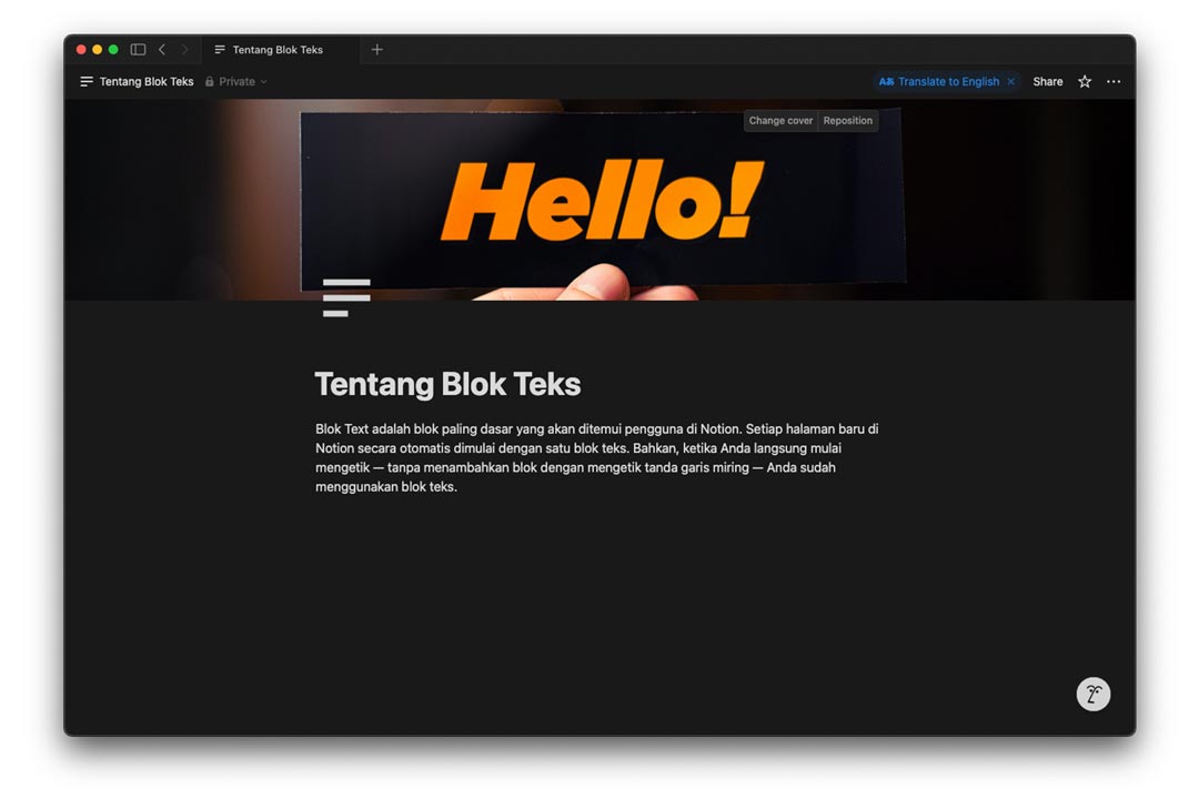 gambar contoh blok teks di notion