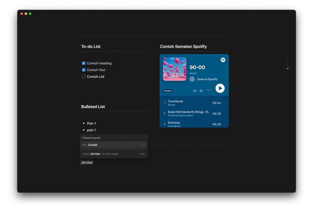 gambar menu blok divider di Notion