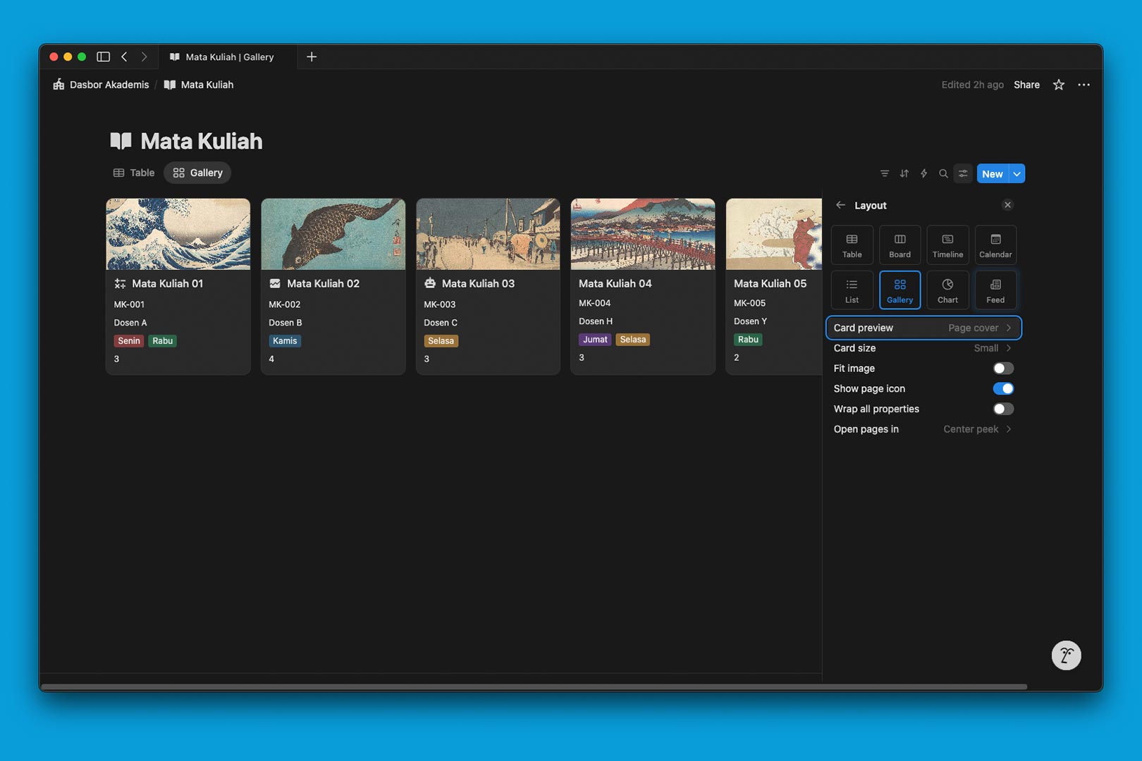 gambar contoh view Gallery di Notion