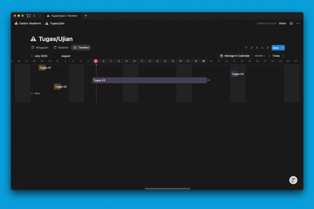 gambar contoh view Timeline di Notion