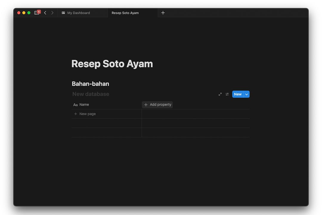 gambar Database baru di Notion