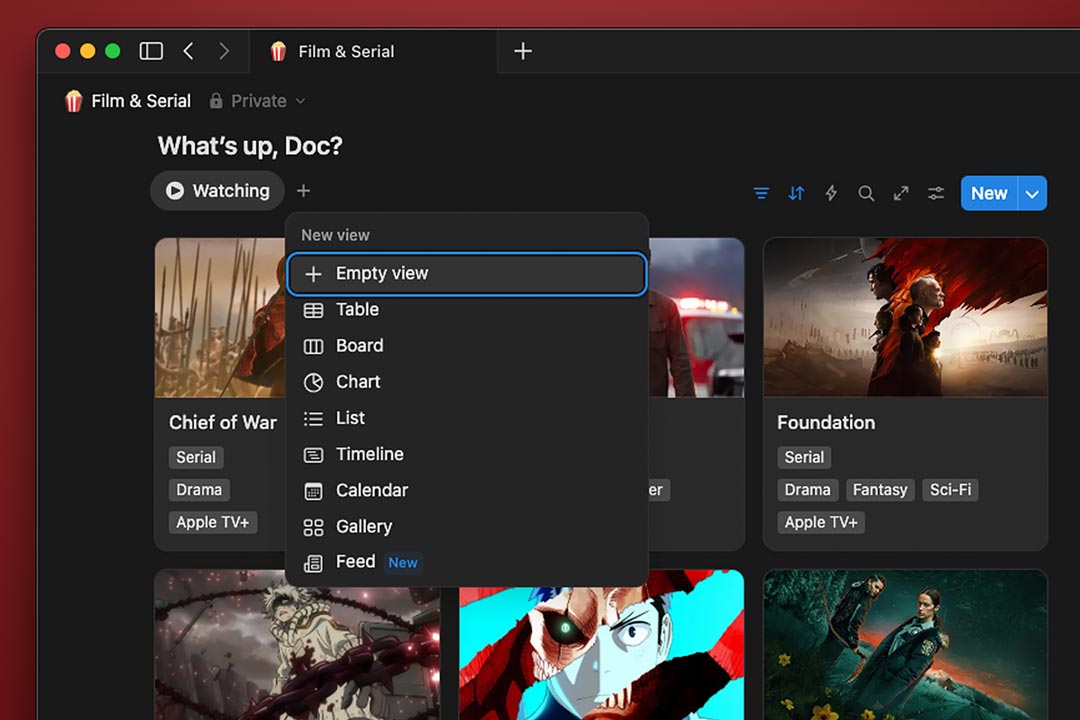 pilihan position database di Notion