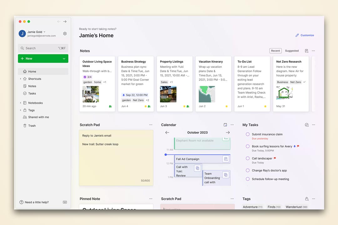 tampilan evernote