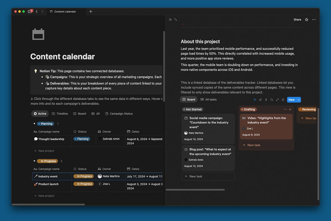 gambar template Content Calendar di Notion