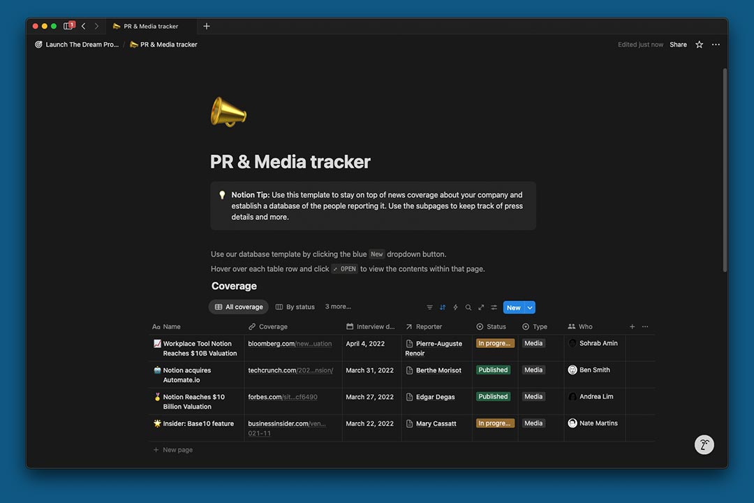 gambar template Media Tracker di Notion