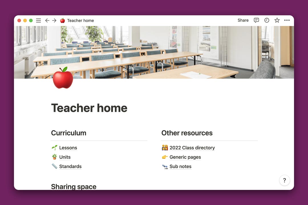 gambar template Teacher Home dari Notion