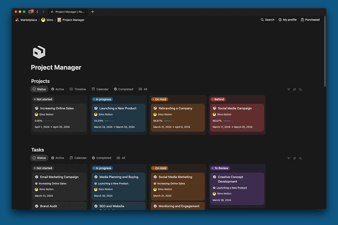 gambar template Project Manager di Notion