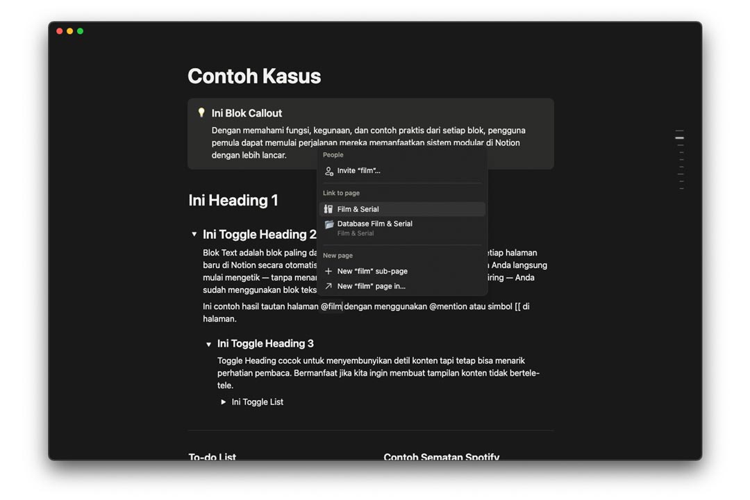gambar cara membuat tautan dengan mention di notion