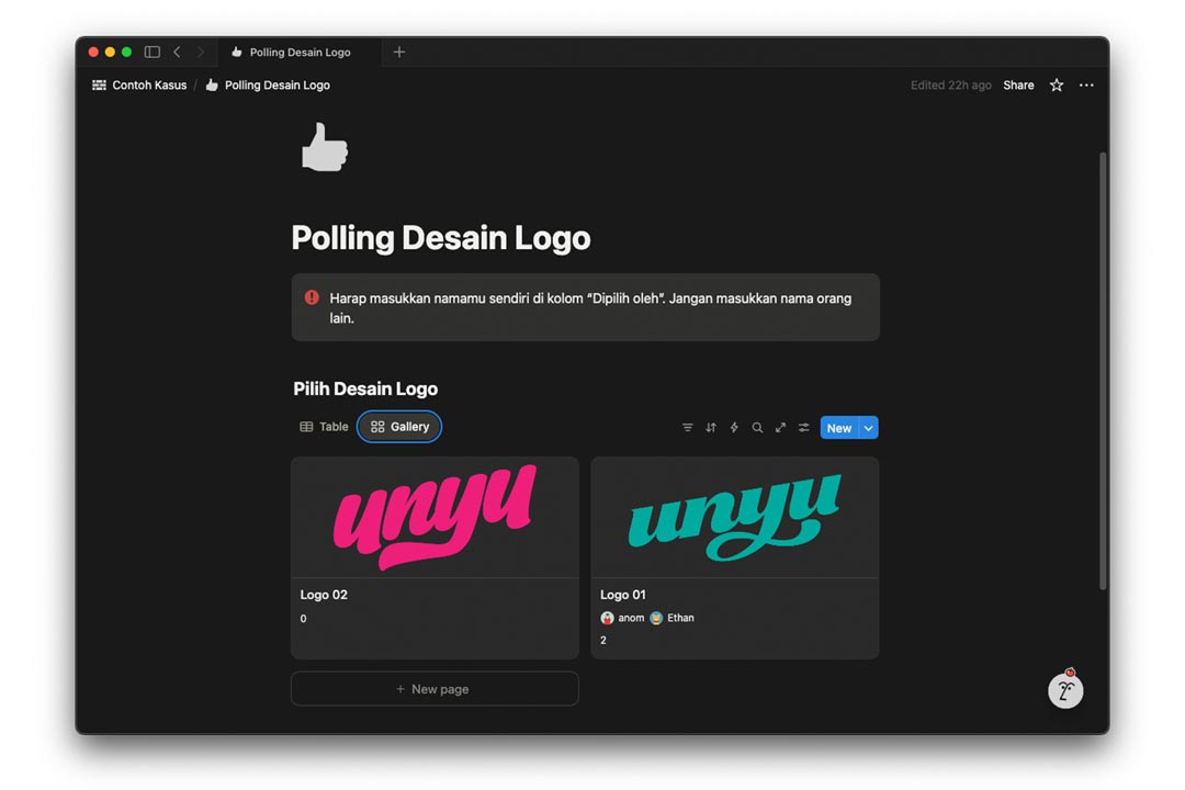 gambar contoh tampilan gallery polling di notion
