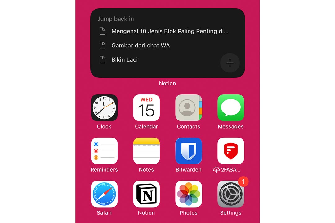gambar widget recent dari aplikasi notion ios